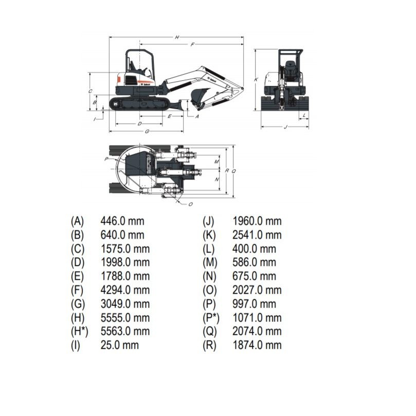 Bobcat E50 dimmension e1555010107295