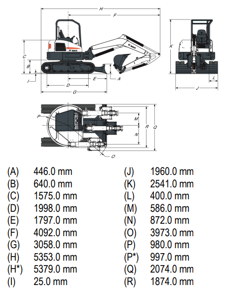 bobcat e45 dimmensions